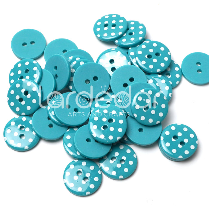 18mm Turquoise Polka Dot Buttons (10 Pcs)