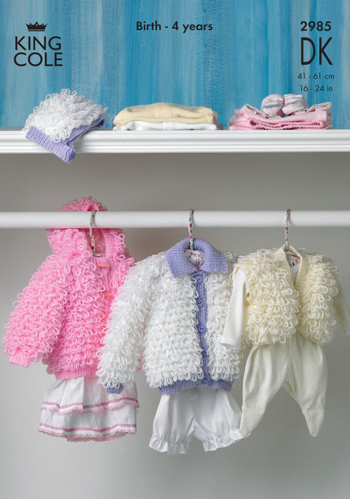 King Cole 2985 Double Knitting Pattern - Baby Jackets, Hat and Bolero (0-4 Years)
