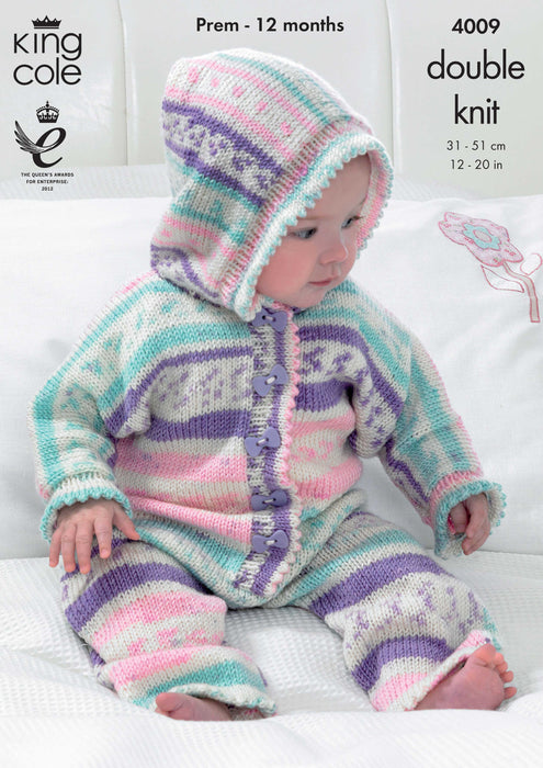 King Cole 4009 Double Knitting Pattern - All-In-One, Jacket and Socks DK Prem - 12 months