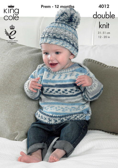 King Cole 4012 Double Knitting Pattern - Baby DK Set (Premature to 12 months)