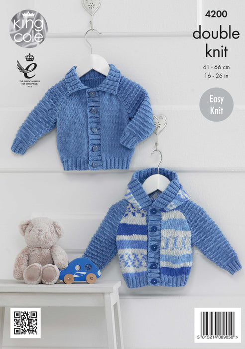 King Cole 4200 Double Knitting Pattern - Easy Knit Baby DK Children Cardigans (0 to 7 Yrs)