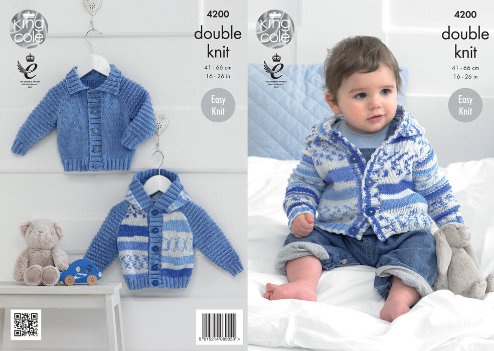 King Cole 4200 Double Knitting Pattern - Easy Knit Baby DK Children Cardigans (0 to 7 Yrs)