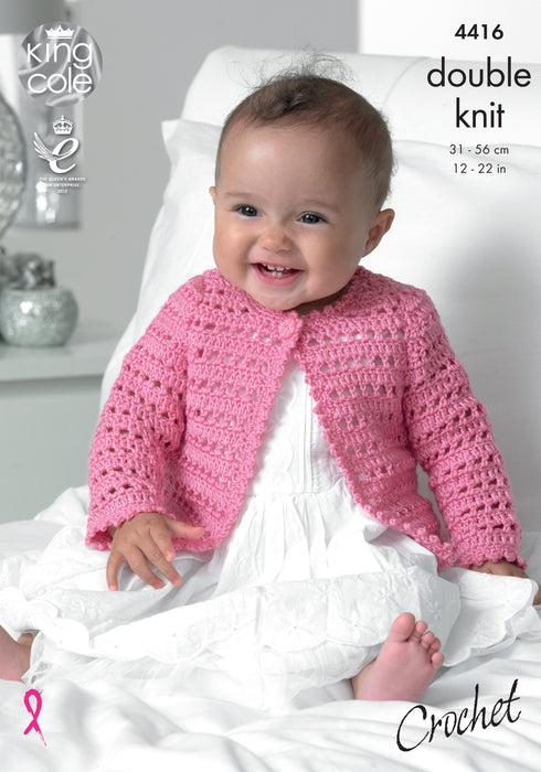 King Cole 4416 CROCHET Pattern - Baby Dress, Cardigan & Hat DK (12-22 in)