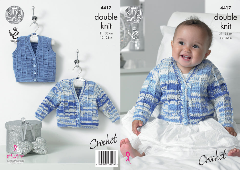 King Cole 4417 CROCHET Pattern - Baby Cardigan & Waistcoat DK (12-22in)