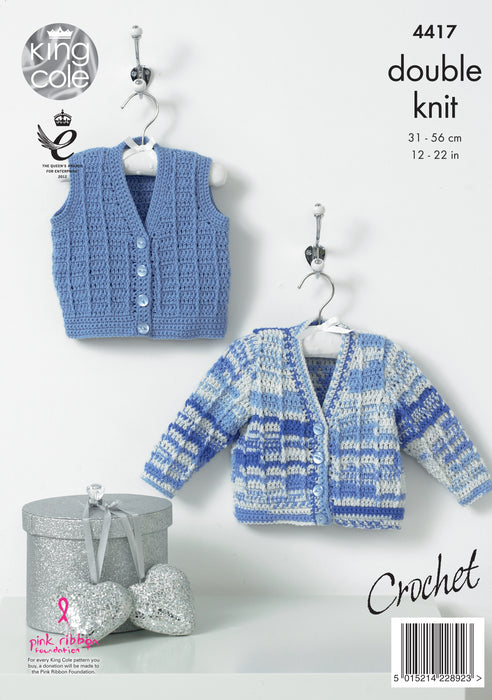 King Cole 4417 CROCHET Pattern - Baby Cardigan & Waistcoat DK (12-22in)