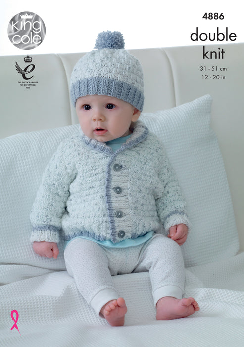 King Cole 4886 Double Knitting Pattern - Baby DK Jacket, Cardigan, Matinee Coat & Hat - Discontinued