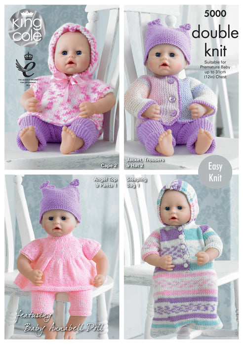 King Cole 5000 Doll Knitting Pattern - Dolls Clothes for Premature Babies up to 12 inch Chest (Discontinued)