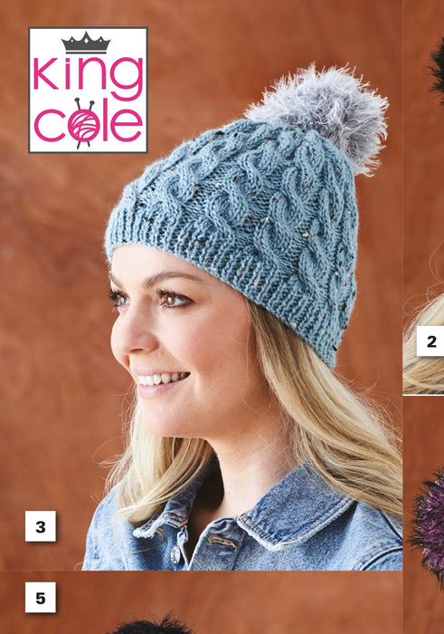 King Cole 5037 Aran Knitting Pattern -  Ladies Hats - 5 Styles