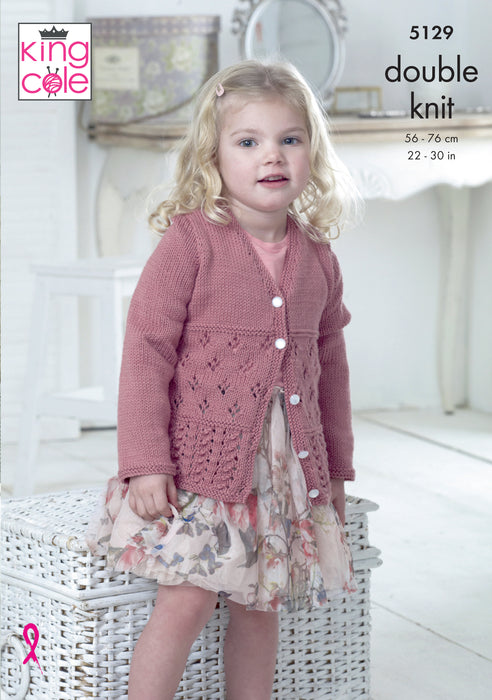 King Cole 5129 Double Knitting Pattern - Children's Cotton DK Cardigans (22 - 30 in)