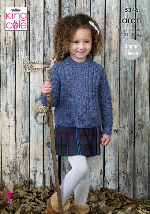 King Cole 5346 Aran Knitting Pattern - Sweater & Slipover for Children