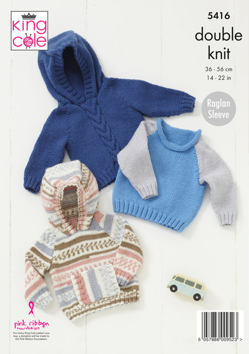 King Cole 5416 Double Knitting Pattern - DK Baby Raglan Sweaters