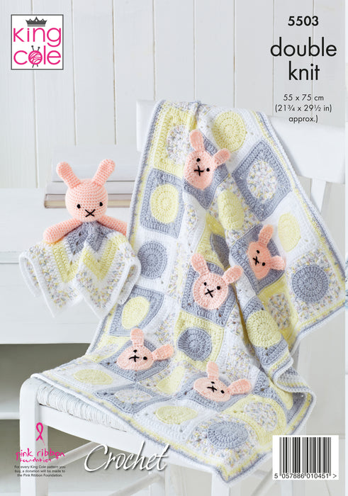 King Cole 5503 CROCHET Pattern - Baby Blankets & Comforter Toys (Teddy Bears & Rabbits)