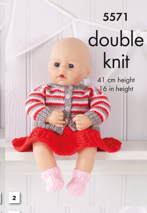 King Cole 5571 Doll Knitting Pattern - Dolls Clothes