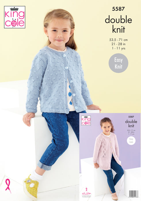 King Cole 5587 Double Knitting Pattern - Easy Knit - DK Cardigans (1 to 11 years)