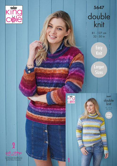 King Cole 5647 Double Knitting Pattern - Easy Knit DK Ladies Jumpers