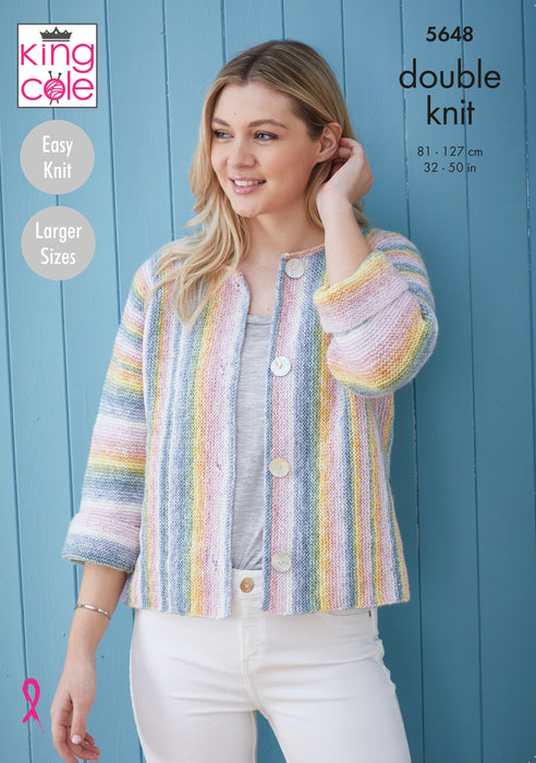 King Cole 5648 Double Knitting Pattern - Easy Knit DK Ladies Cardigans