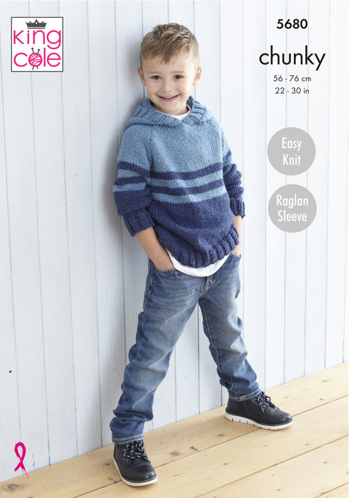 King Cole 5680 Chunky Knitting Pattern - Easy Knit Sweater & Hooded Sweater for Children (2 - 11 years)