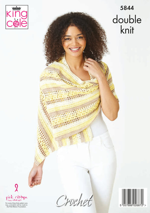 King Cole 5844 CROCHET Pattern - Shawls Crocheted in Cottonsmooth DK