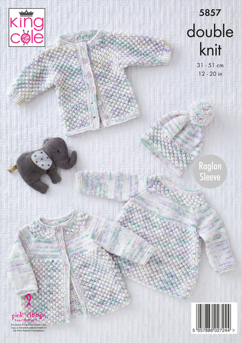 King Cole 5857 Baby Knitting Pattern - Matinee Coat or Angel Top, Jacket and Hat DK