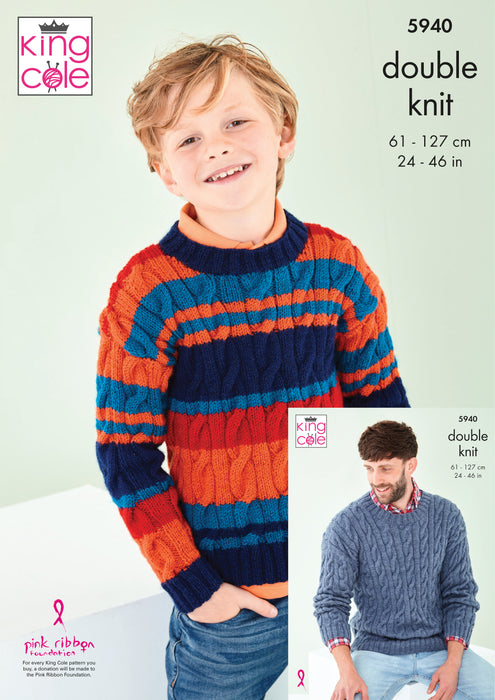 King Cole 5940 Double Knitting Pattern for Boys & Men - DK Sweaters (24-46in)