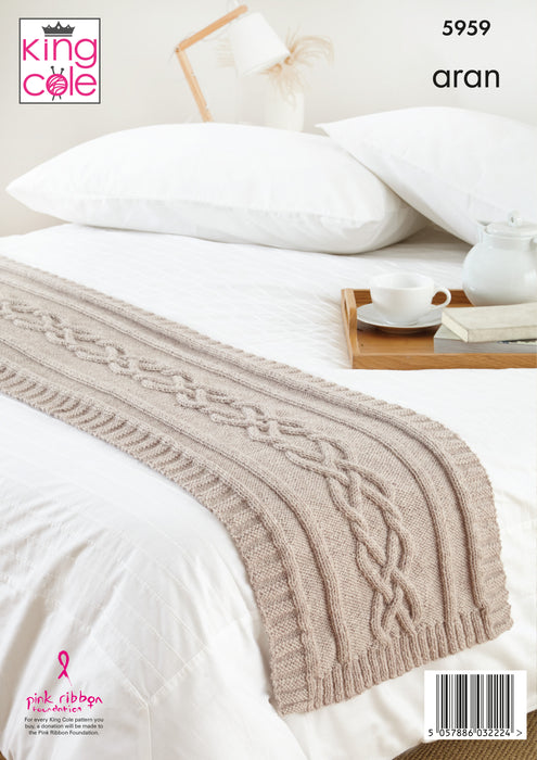 King Cole 5959 Aran Knitting Pattern - Blanket, Floor Cushion & Bed Runner
