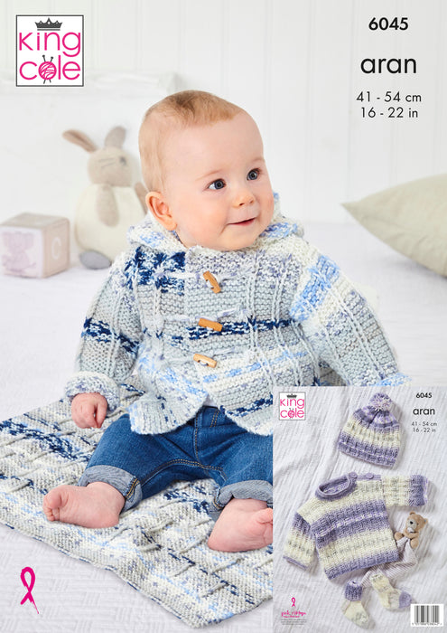 King Cole 6045 Aran Baby Knitting Pattern - Jacket, Top, Hat, Socks and Blanket (3 mnths - 3 Yrs)
