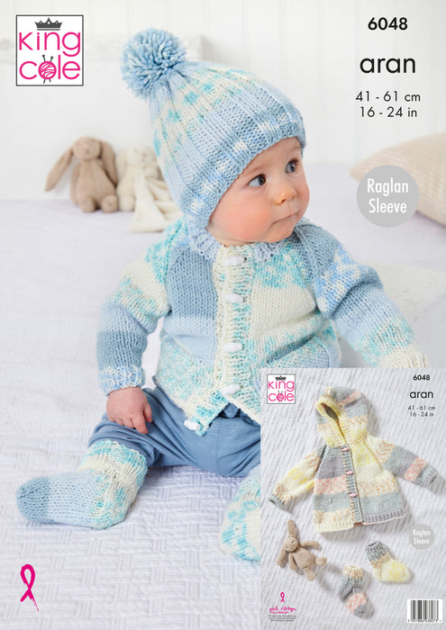 King Cole 6048 Aran Baby Knitting Pattern - Jacket, Coat, Hat, & Socks (3 mnths - 4 Yrs)