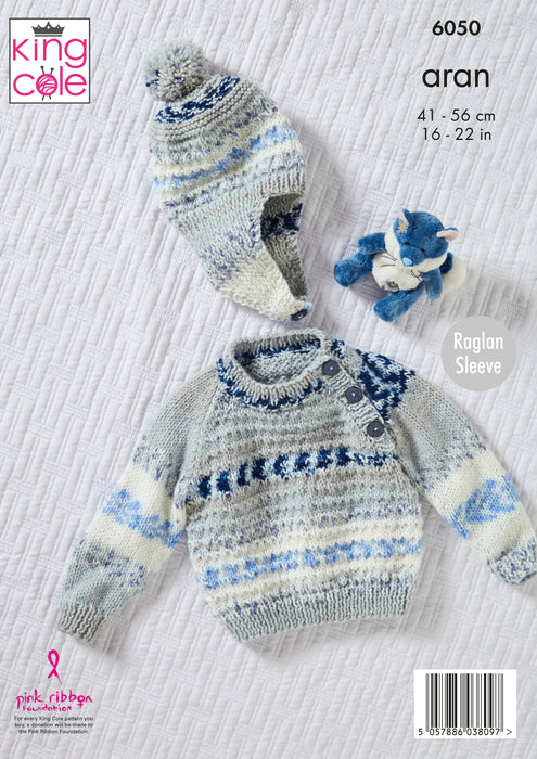 King Cole 6050 Aran Baby Knitting Pattern - Sweater, Jacket, & Hat (3 mnths - 4 Yrs)