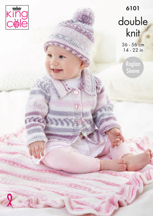 King Cole 6101 Double Knitting Pattern - Baby Jackets, Hat, Blanket and Cushion Cover (0 to 4 Years)