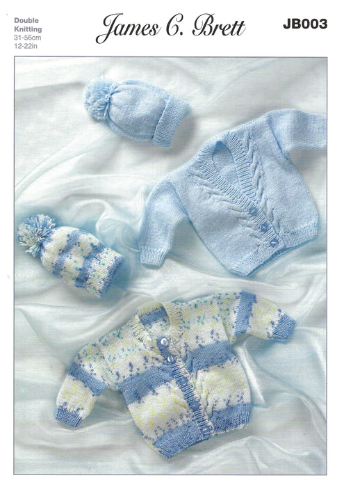 James C Brett JB003 Double Knitting Pattern - Baby Cardigans & Hat DK (12-22 in)