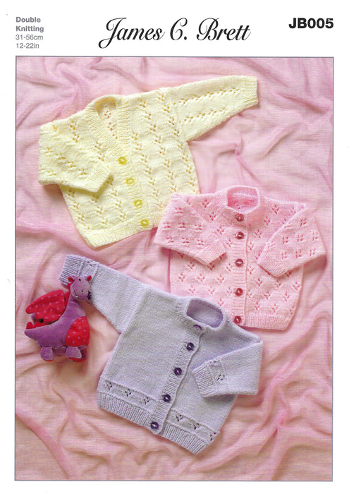 James C Brett JB005 Double Knitting Pattern - Baby Cardigans DK (12-22 in)