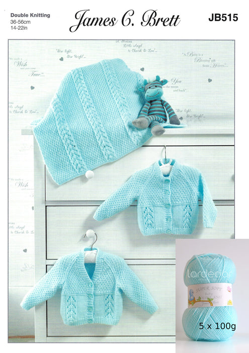 Baby Knit Wool & Pattern Bundle - 5 x 100g Baby DK Yarn in Aqua and Pattern JB515