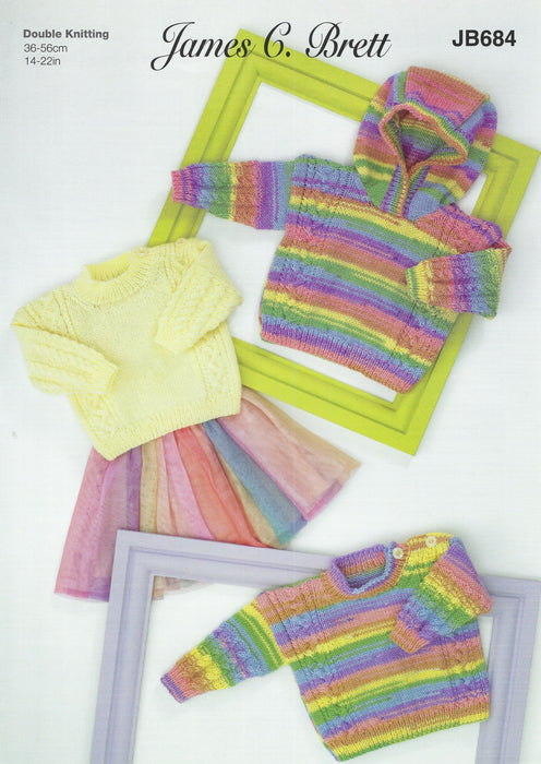 James C Brett JB684 Double Knitting Pattern - Baby DK Sweater & Hooded Sweater (0 - 2 years)
