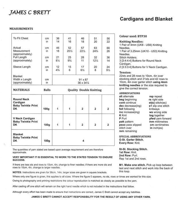 James C Brett JB707 Double Knitting Pattern - Baby DK Cardigans & Blanket (0 - 2 years)