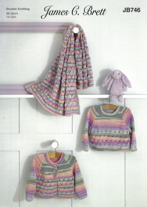 James C Brett JB746 Double Knitting Pattern - Baby DK Cardigan, Sweater & Blanket (0 - 2 years)