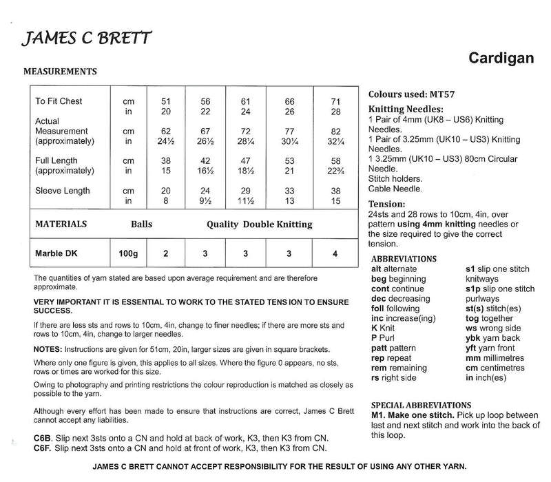 James C Brett JB759 Double Knitting Pattern - Children's Cardigan (20-28in)
