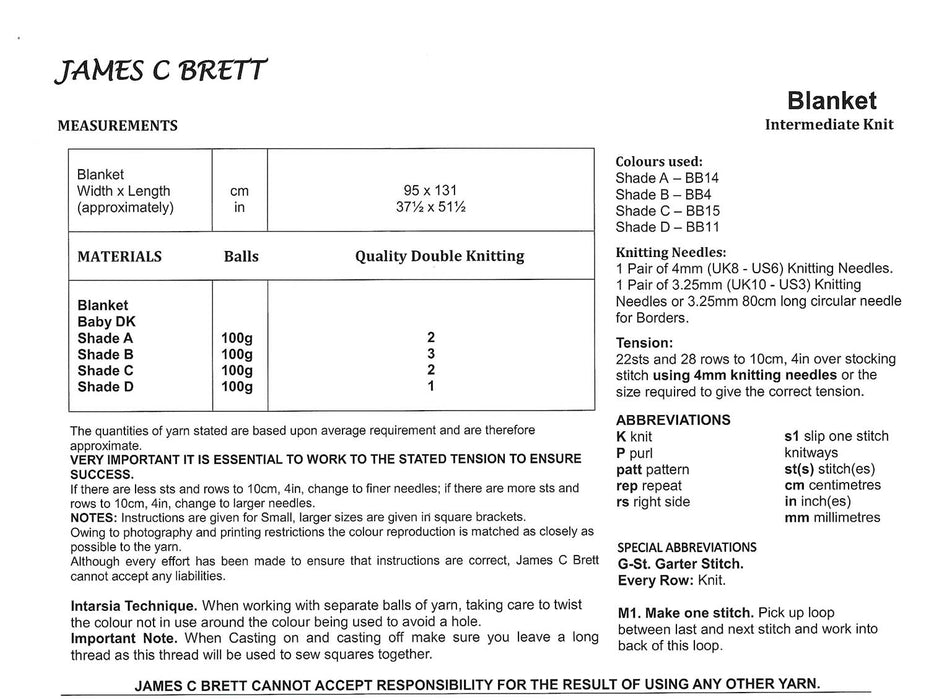 James C Brett JB870 DK Knitting Pattern - Nautical Themed Blanket