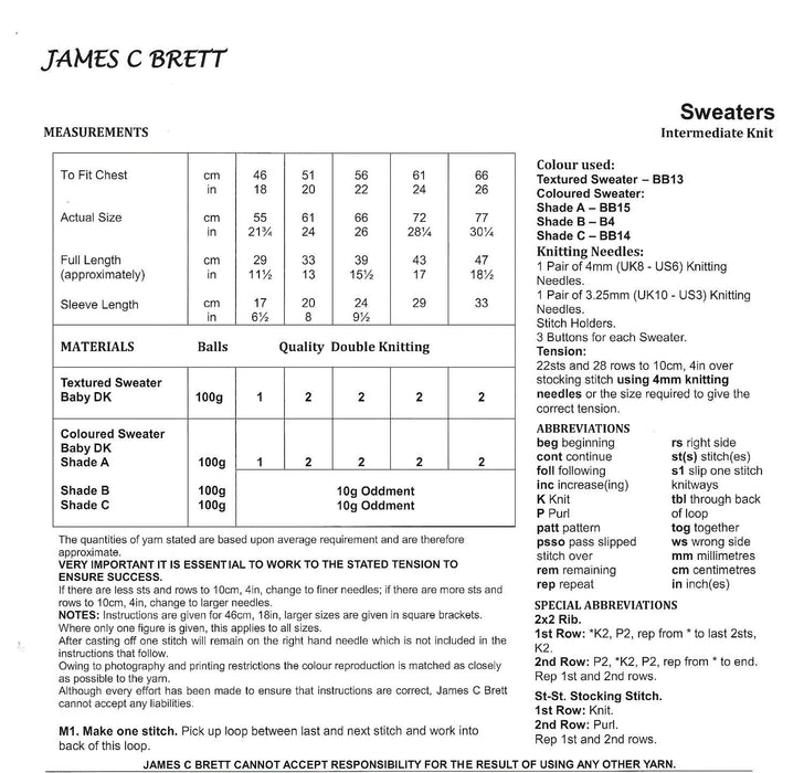 James C Brett JB872 Double Knitting Pattern - intermediate Knit - Children's Boat Sweaters