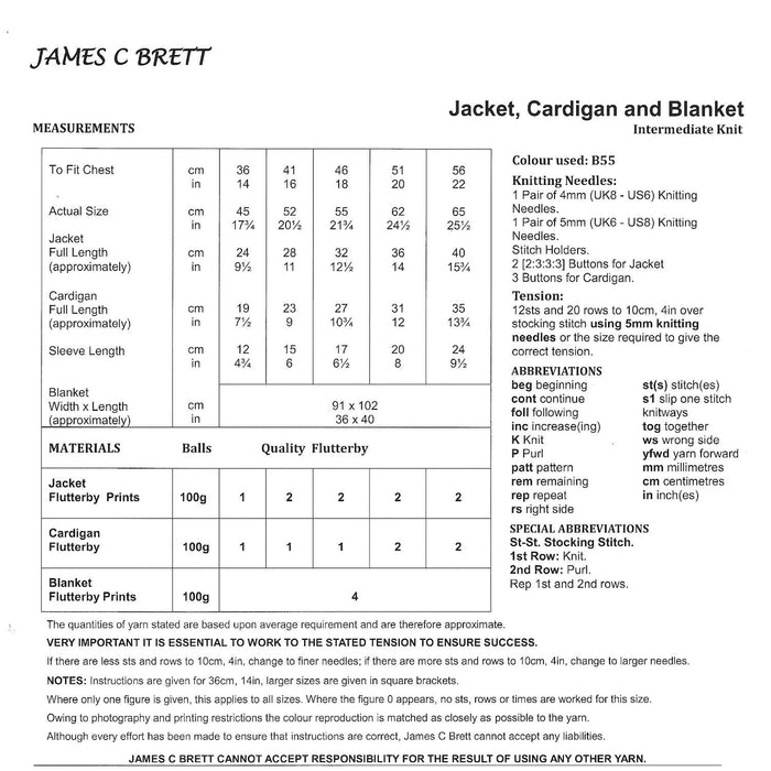 James C Brett  Knitting Pattern JB880 - Jacket, Cardigan & Blanket Knitted With Flutterby Chunky Yarn