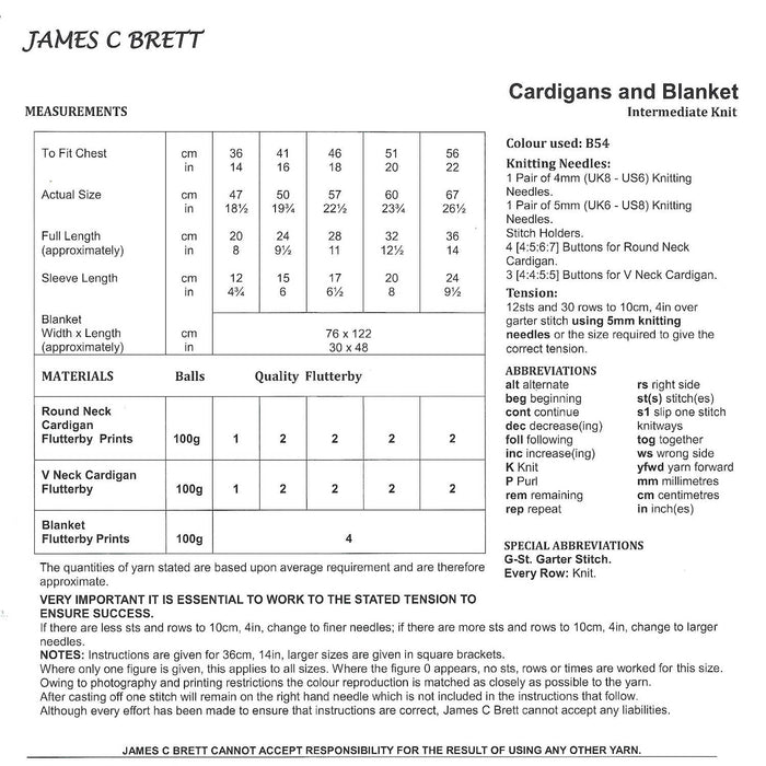 James C Brett  Knitting Pattern JB881 - Cardigans & Blanket Knitted With Flutterby Chunky Yarn