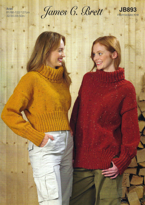 James C Brett JB893 Aran Knitting Pattern - Ladies Sweaters - Intermediate Knit