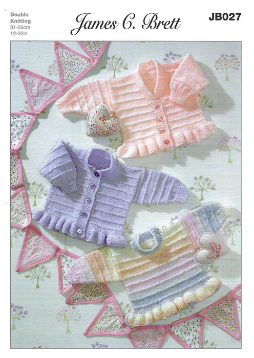 James C Brett JB027 Double Knitting Pattern - Baby Cardigans & Sweater DK (12-22 in)