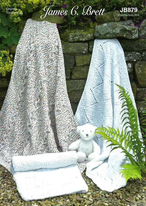 James C Brett  Knitting Pattern JB879 - Baby Blankets Knitted With Flutterby Chunky Yarn
