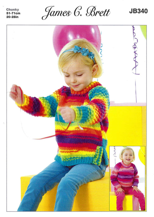 James C Brett JB340 Chunky Knitting Pattern - Sweater & Tunic for Children (51-71cm / 20-28 in)