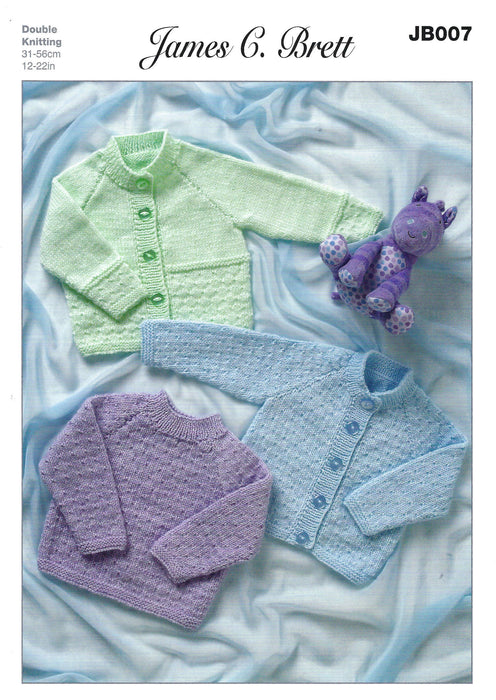 James C Brett JB007 Double Knitting Pattern - Baby Cardigans & Sweater DK (12-22 in)