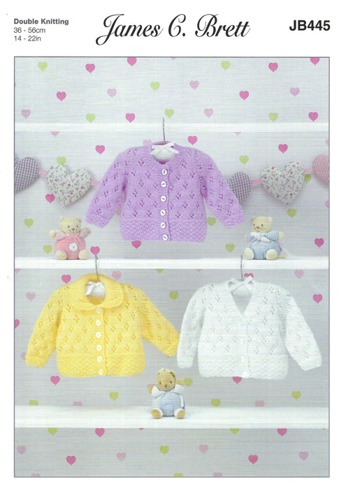 James C Brett JB445 Double Knitting Pattern - Baby Cardigans DK (14-22 in)