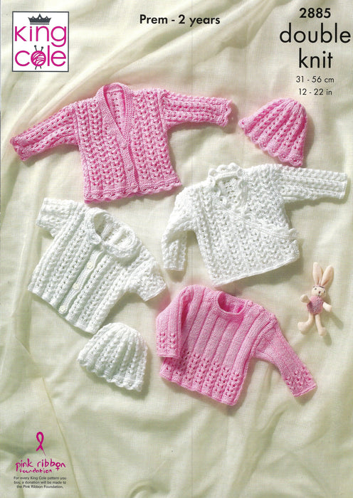 King Cole 2885 Double Knitting Pattern - DK Baby Cardigans, Sweater & Hat (Prem - 2 years)