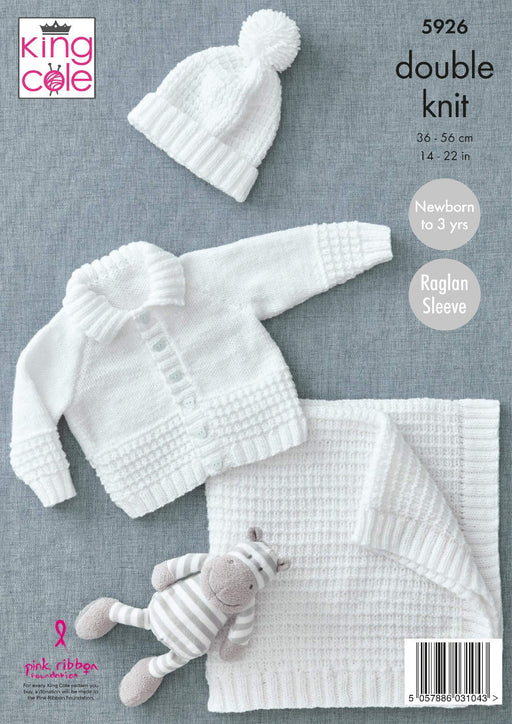 King Cole 5926 Knitting Pattern for cardigan, hat and blanket