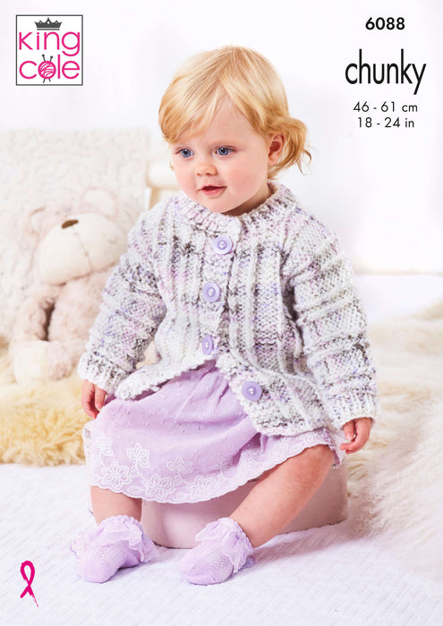 King Cole 6088 Chunky Knitting Pattern - Tops & Cardigan for Children (6mnths to 6 years)