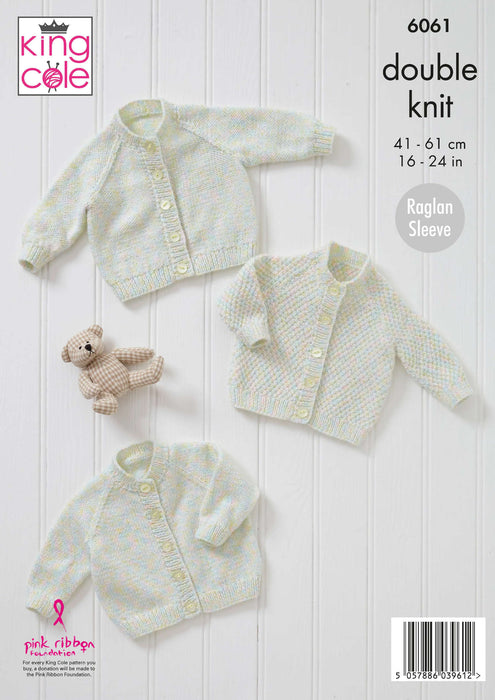 King Cole 6061 Double Knitting Pattern - DK Baby Cardigans (16-24in)